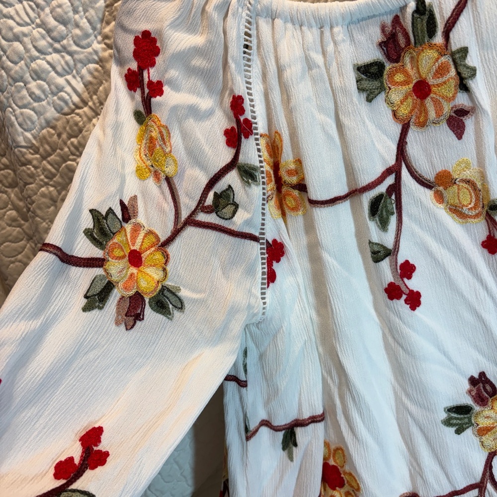 Embroidered Boho Gauzy Floral Midi Dress - Picture 8 of 8